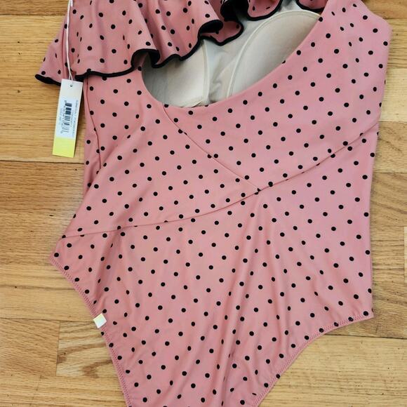 New Summersalt Swimsuit Sz 12 Womens OnePiece Ruffle Sidestroke Bathing Polkadot - Picture 5 of 10